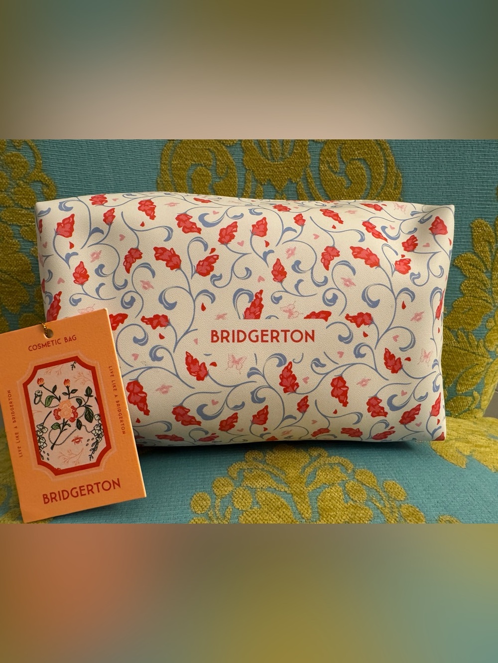 NWT Bridgerton Cosmetic Bag - Cream with Red Floral